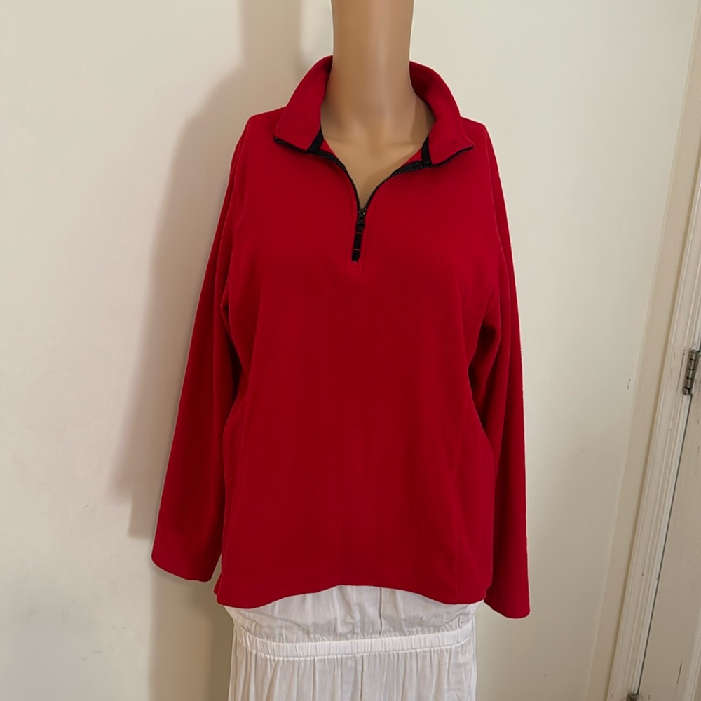 LANDS END Red Quarter Zipper Fleece Jacket Size 10 / 12 Medium